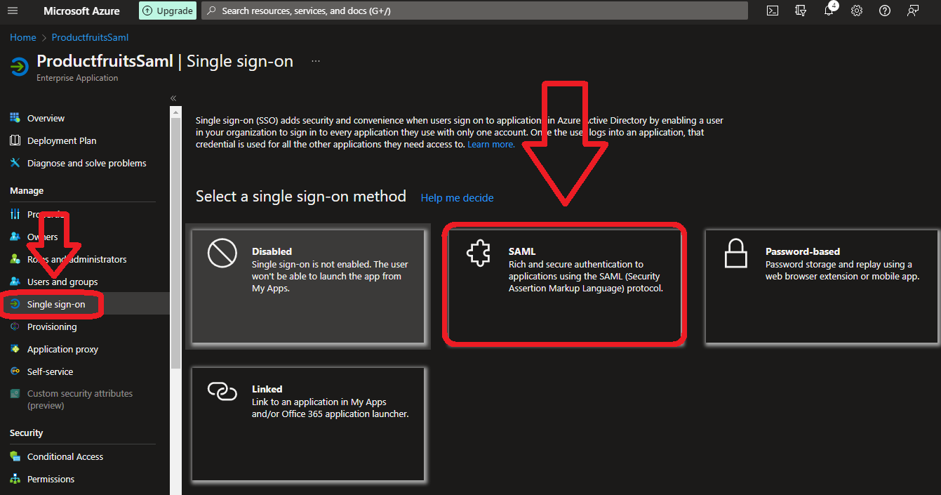 The Azure platform highlighting Single sign on and SAML