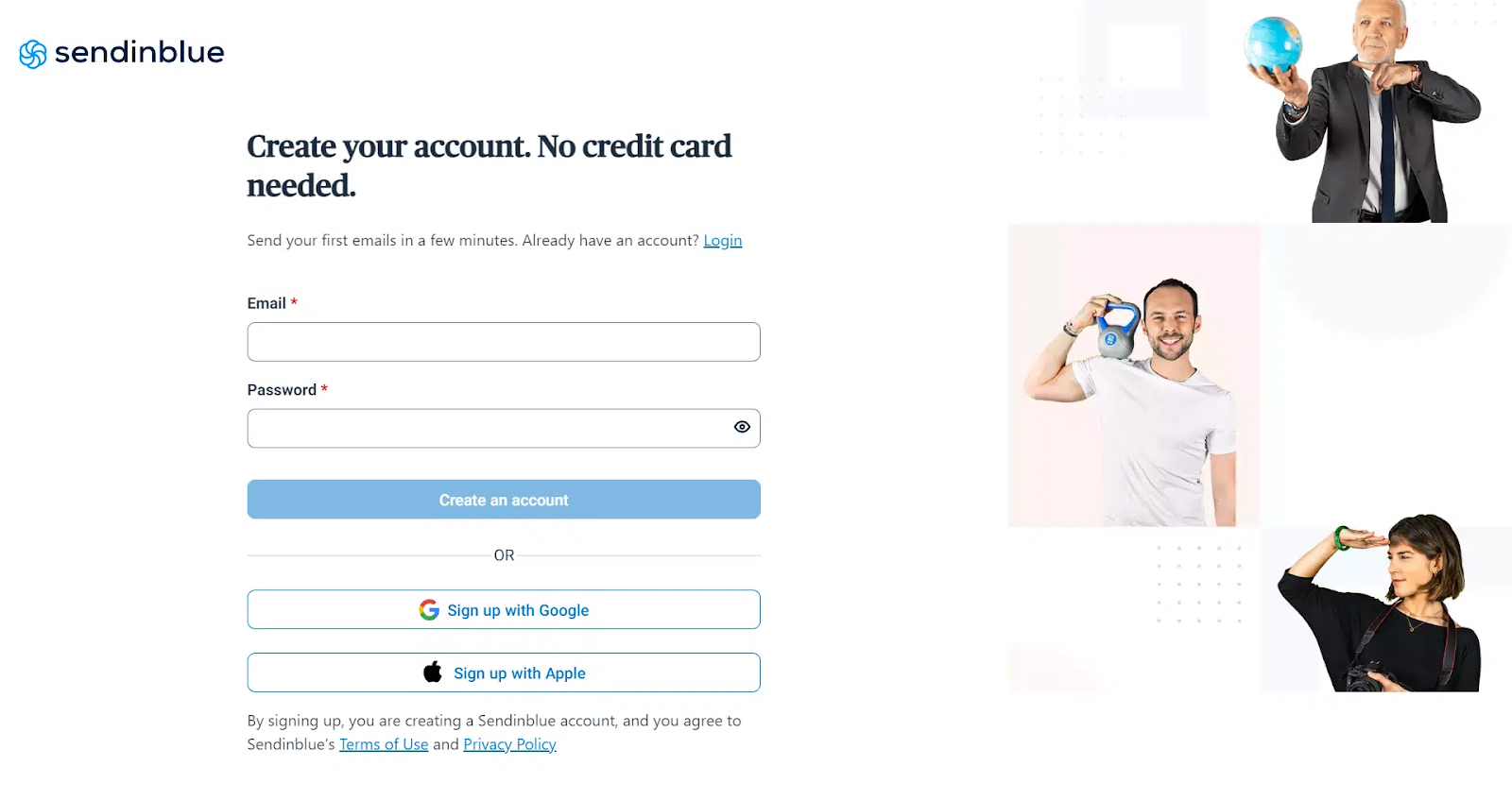 sendinblue frictionless sign-up page