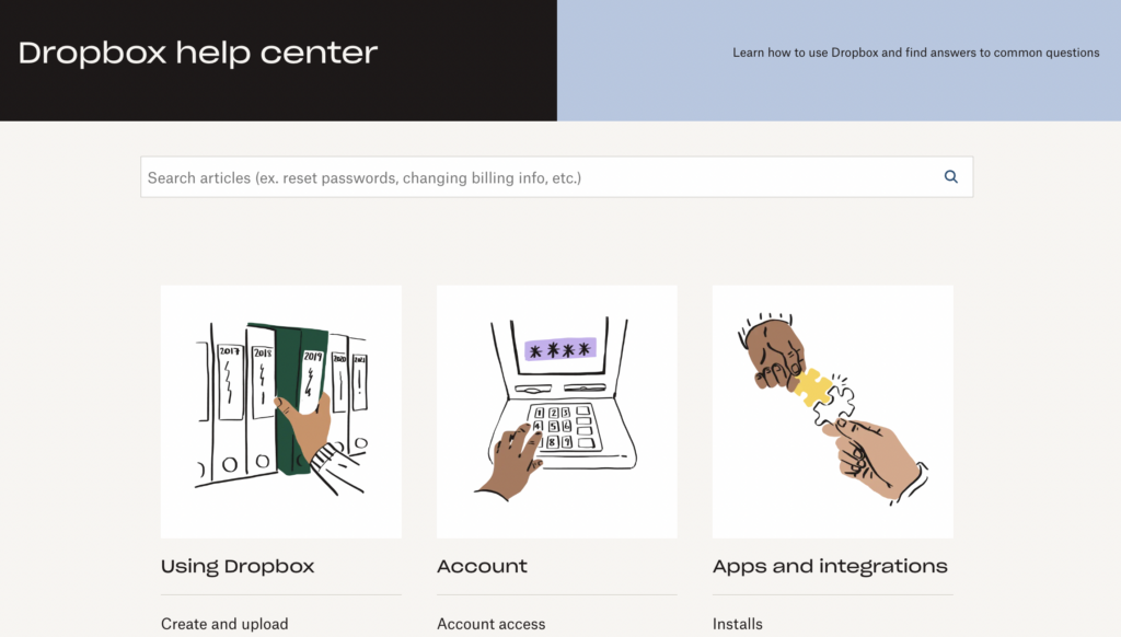 Dropbox knowledge base page