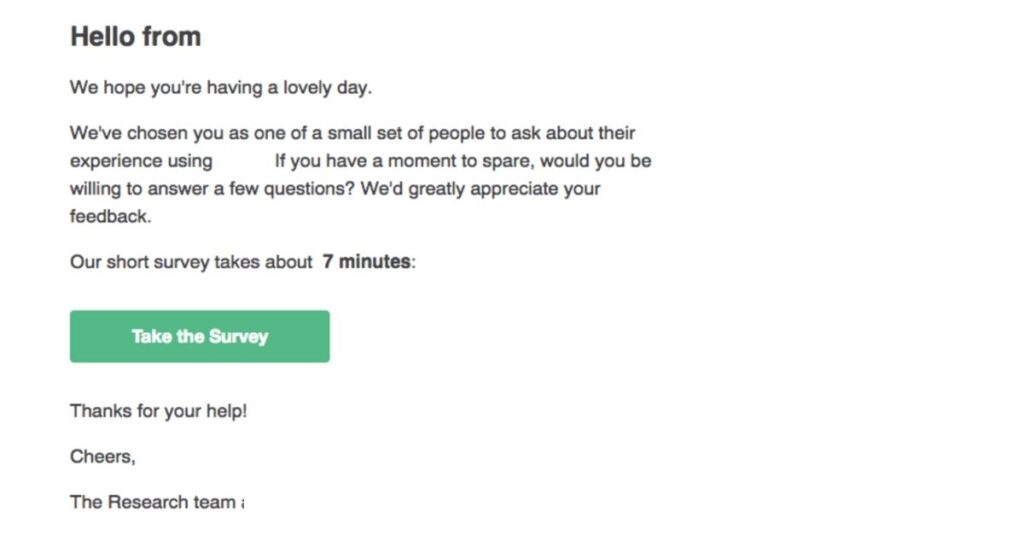 screensht of survey from Slack