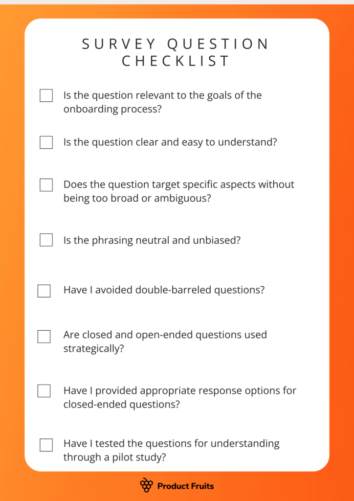 Checklist to ask good survey questions for reader to save