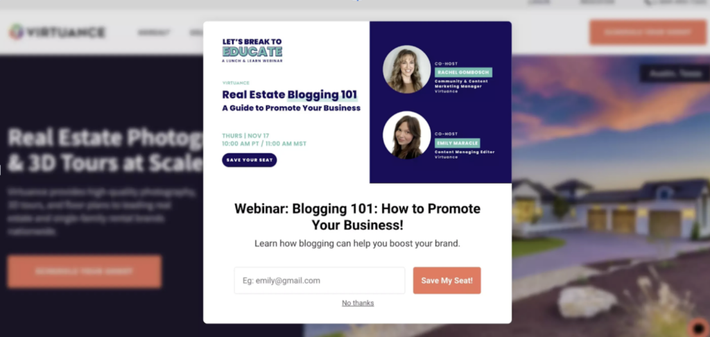 Virtuance webinar pop-up