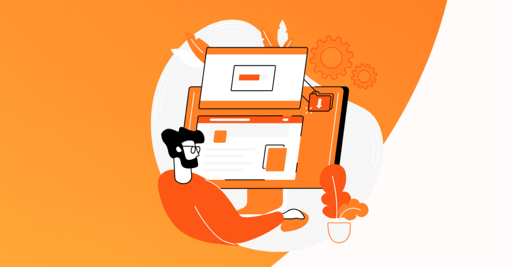 cartoon on computer  orange background