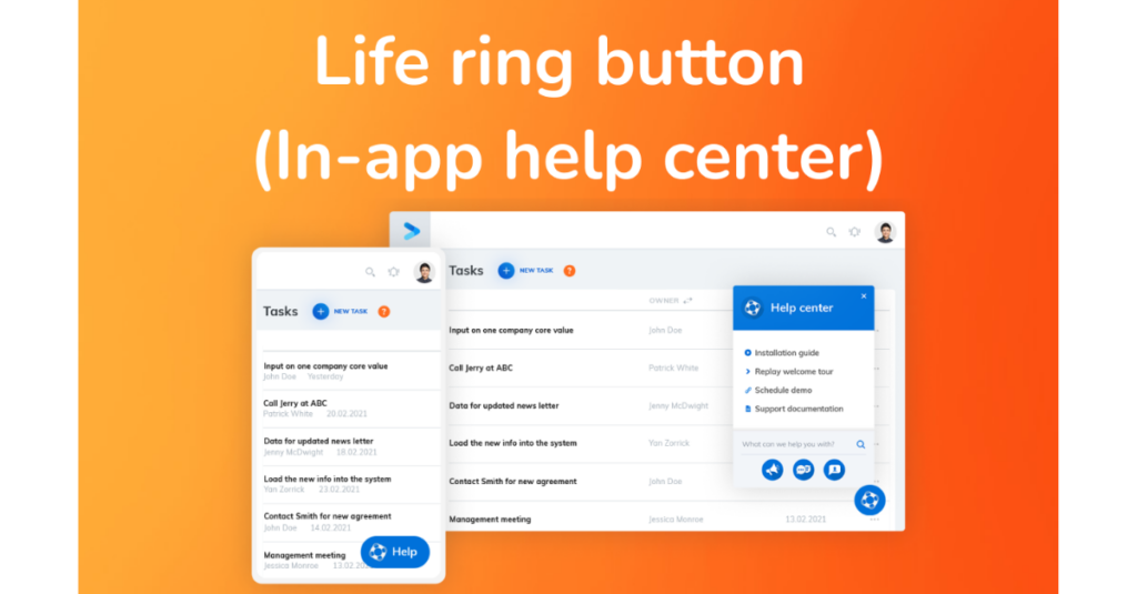 Life Ring Button screenshot and orange background