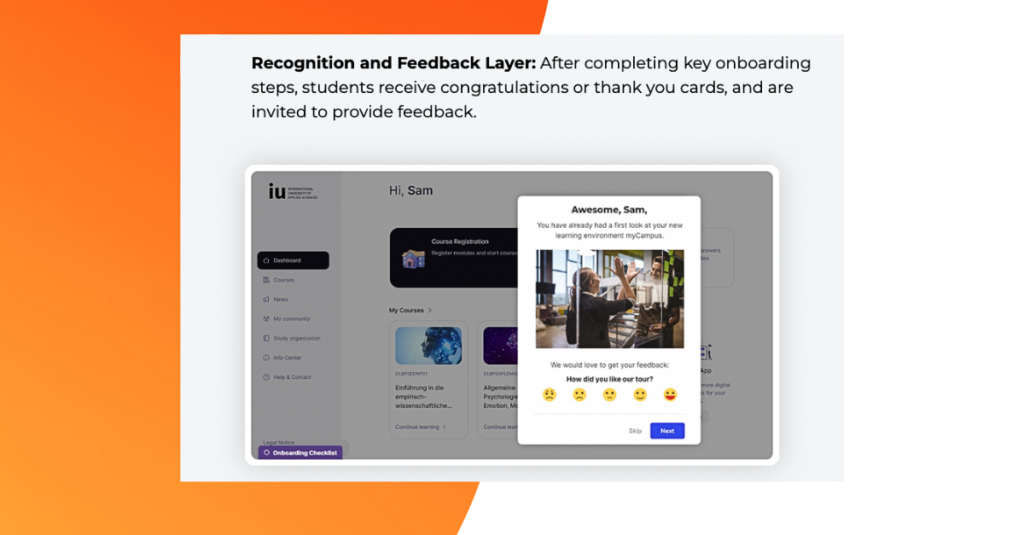 Sreenshot o how IU university uses surveys and feedback widgets to improve the student experience