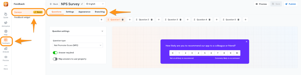 Tracking NPS Score - In app Feedback in Product Fruits