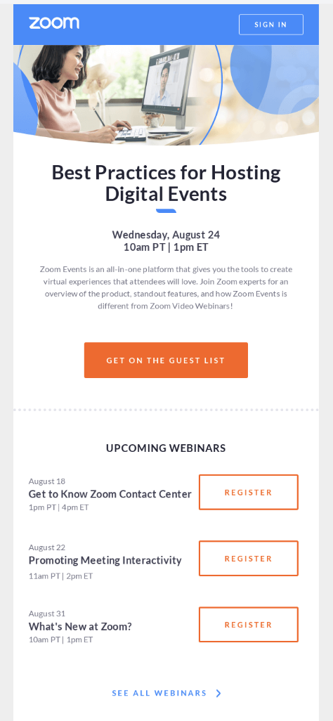 Zoom onboarding email screenshot for example
