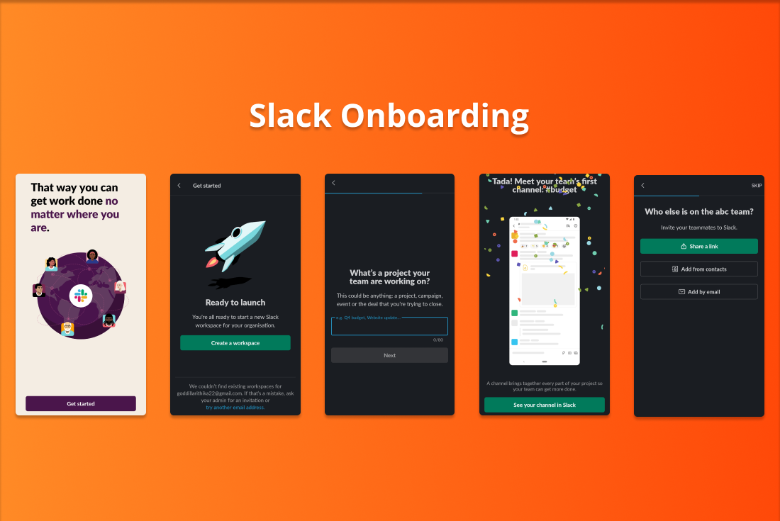 Screenshot of the user onboarding flow of Slack