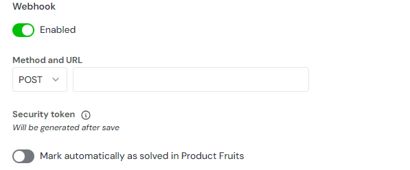 The webhook screen of the feedback widget