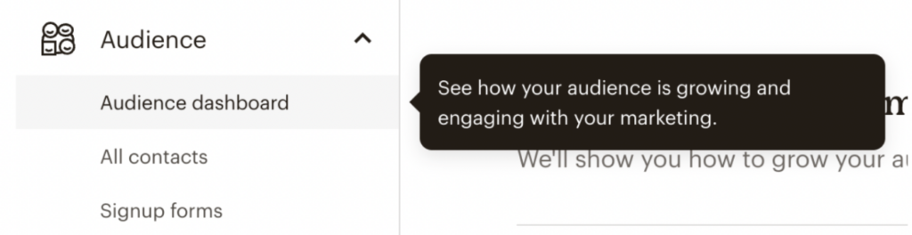 Screenshot of Mailchip tooltip guide