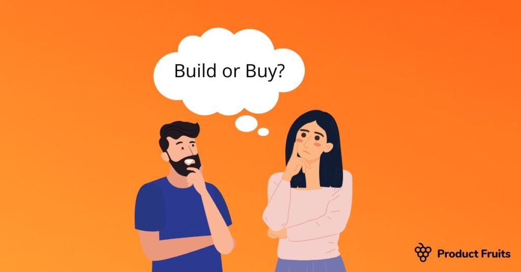 Cartoons thinking about build or buy user onboarding software
