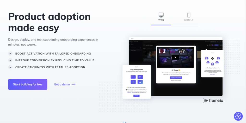 Screenshot of Appcues homepage with user onboarding features