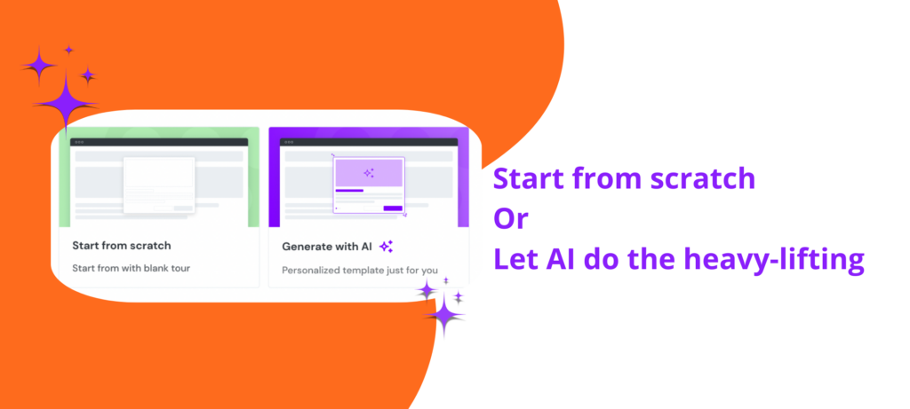 blog banner of tours from Product Fruits templates with start from scratch or let AI to the heavy lifting copy