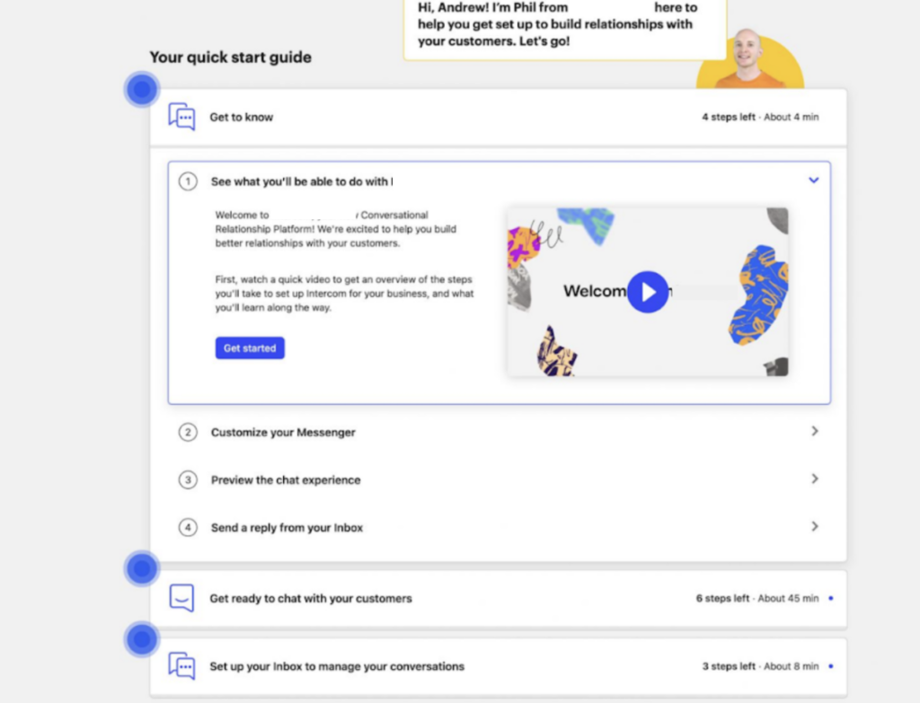 Screenshot of Intercome checklist