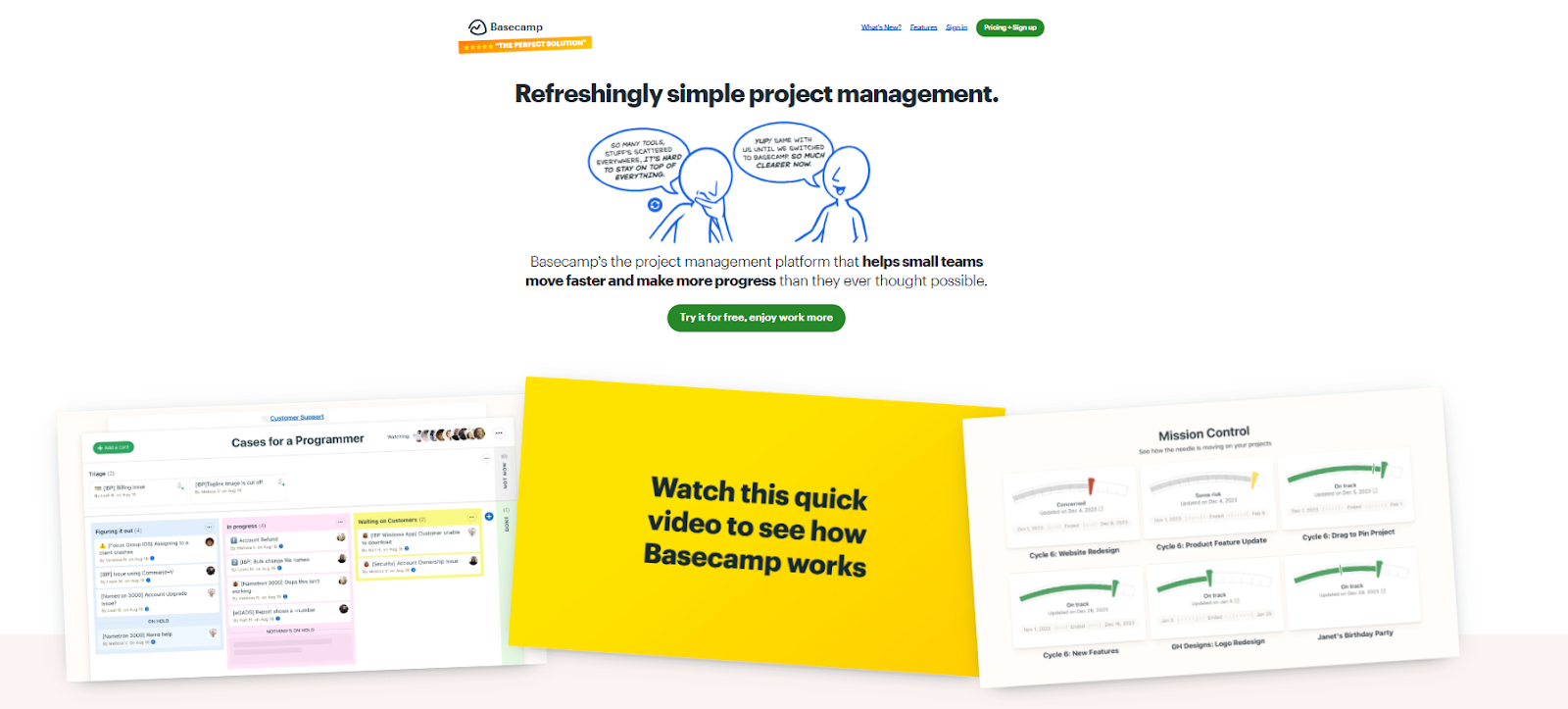 Screenshot of Basecamp landing page